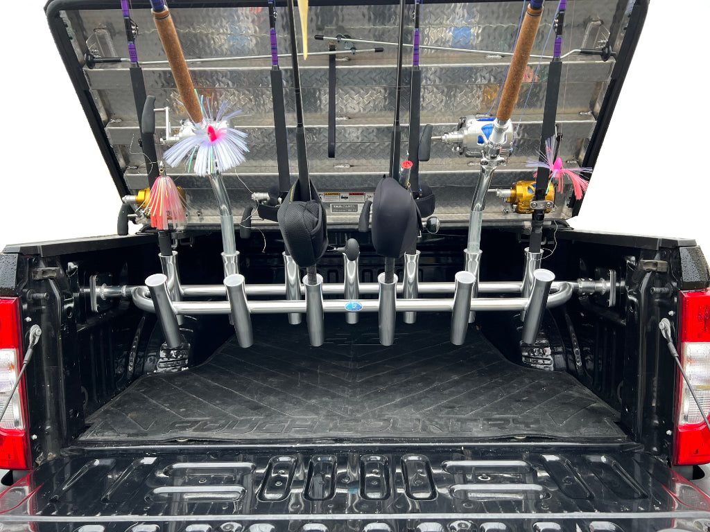 13 Rod - Ford BoxLink Mount Truck Fishing Rod Holder Rack - 10" Flared Tulip - Polished Aluminum 13 Rod - Ford BoxLink Mount Truck Fishing Rod Holder Rack - 10" Flared Tulip - Polished Aluminum
