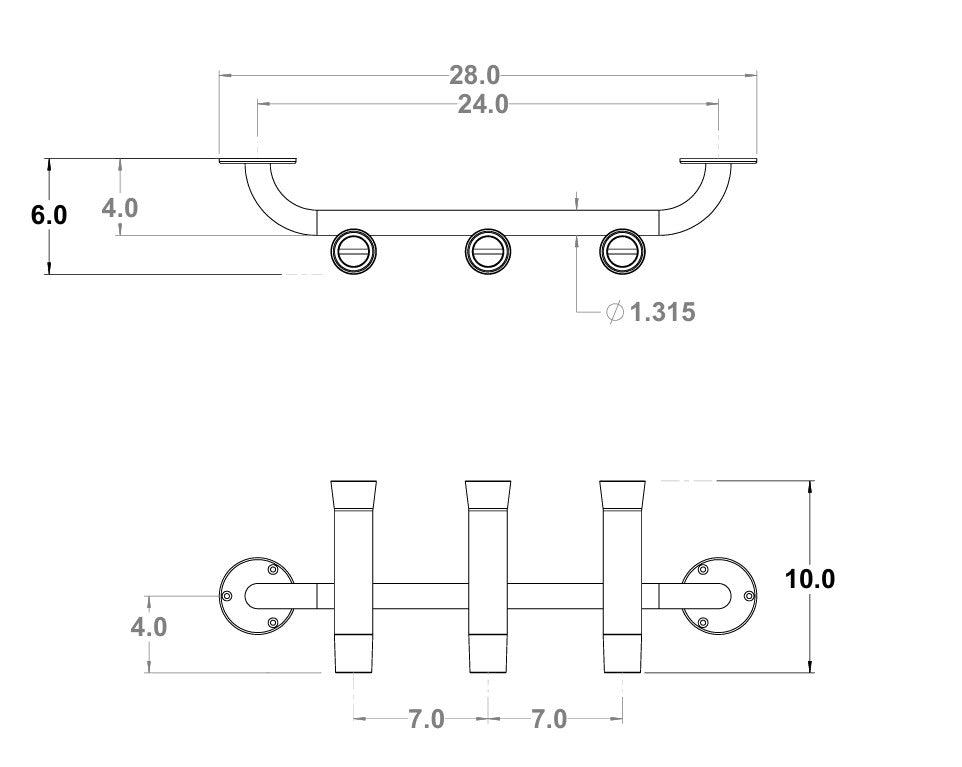 fishing rod holder dimensions Airow Marine Triple Available in three different angles (0 Sure Grip Aluminum Boat Rod
