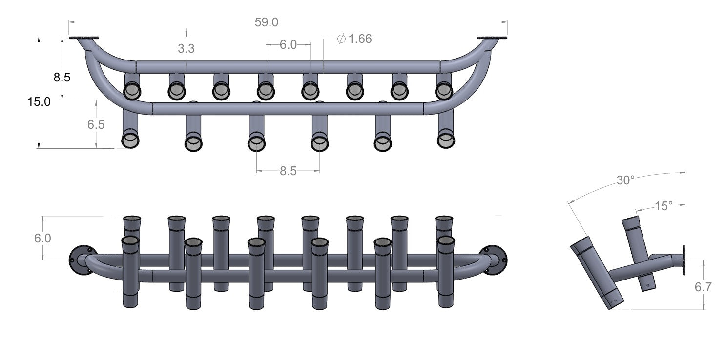 Toolbank Threaded Rod Racking 14 Rod - Toolbox Mount Truck Fishing Rod Holder Rack - 10